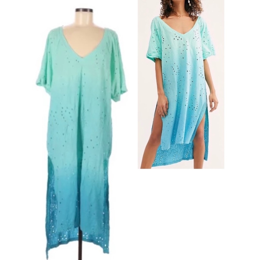 Free People Big Wave Ombré Eyelet MIDI Dress